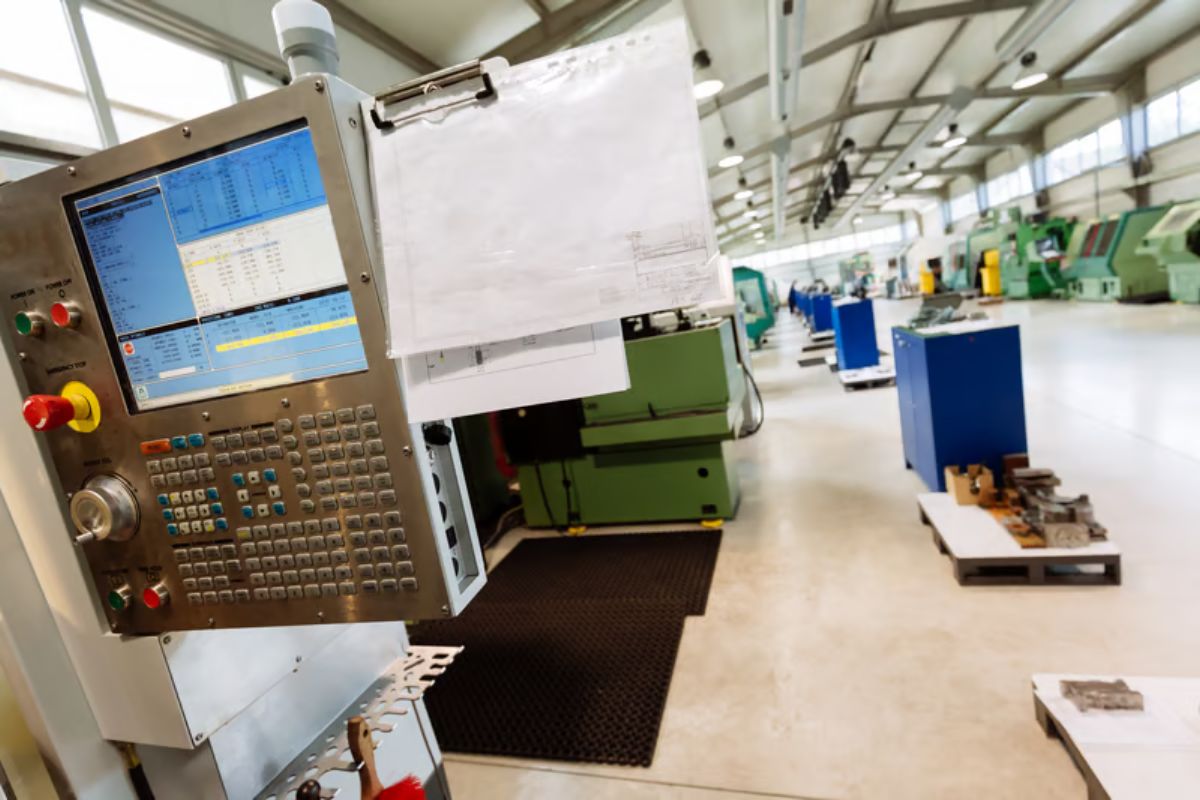 Digital twin visualization showing virtual replica of manufacturing equipment with real-time sensor data overlay